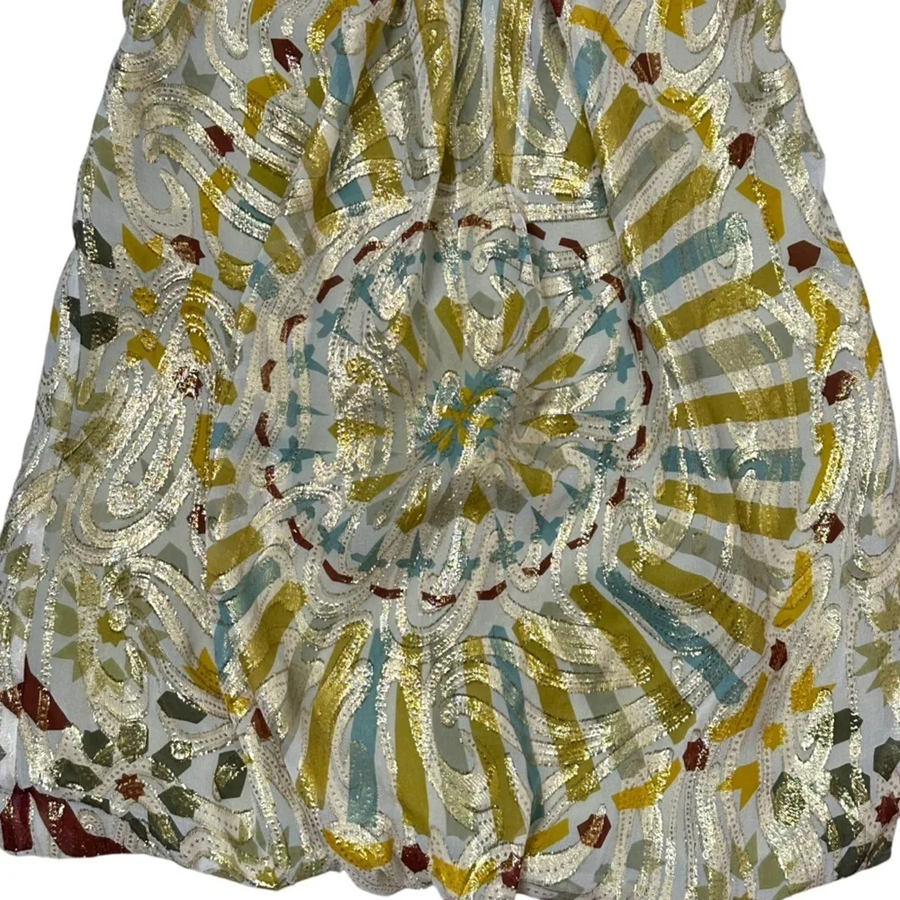 Nicole Miller Collection Size 4 Strapless Silk Bohemain Top Lurex Gold Metallic - Picture 10 of 13
